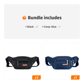 Casual Multifunctional Waist Bag; Adjustable Durable Large Capacity Messenger Bag For Outdoor Sports Running Walking - Black*2+Deep Blue