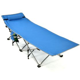 Folding Camping Cot with Side Storage Pocket Detachable Headrest - Blue