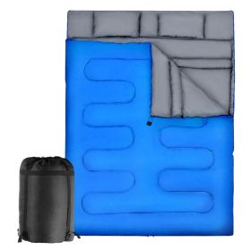 Traveling Camping Portable Double Person Waterproof Sleeping Bag W/ 2 Pillows - Blue - Sleeping Pad