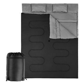 Traveling Camping Portable Double Person Waterproof Sleeping Bag W/ 2 Pillows - Black - Sleeping Pad