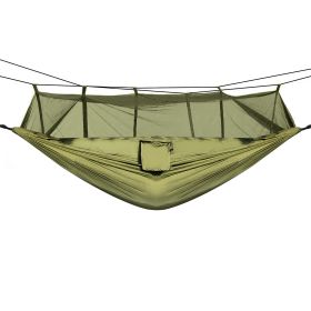 600lbs Load 2 Persons Hammock with Mosquito Net Outdoor Hiking Camping Hammock Portable Nylon Swing Hanging Bed - Green