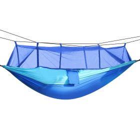 600lbs Load 2 Persons Hammock with Mosquito Net Outdoor Hiking Camping Hammock Portable Nylon Swing Hanging Bed - Blue