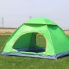 4 Persons Camping Waterproof Tent Pop Up Tent Instant Setup Tent w/2 Mosquito Net Doors Carrying Bag Folding 4 Seasons  - Green