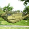 600lbs Load 2 Persons Hammock with Mosquito Net Outdoor Hiking Camping Hammock Portable Nylon Swing Hanging Bed - Green