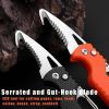 Multitool Keychain Knife; Small Pocket Box/Strap Cutter; Razor Sharp Serrated Blade And Paratrooper Hook; EDC Folding Knives - Orange+White