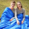 Traveling Camping Portable Double Person Waterproof Sleeping Bag W/ 2 Pillows - Blue - Sleeping Pad