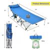 Folding Camping Cot with Side Storage Pocket Detachable Headrest - Blue